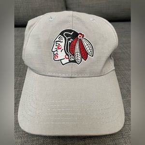 Grey Chicago Blackhawks Hat- Hockey Hook And Loop Closure Strap- OS